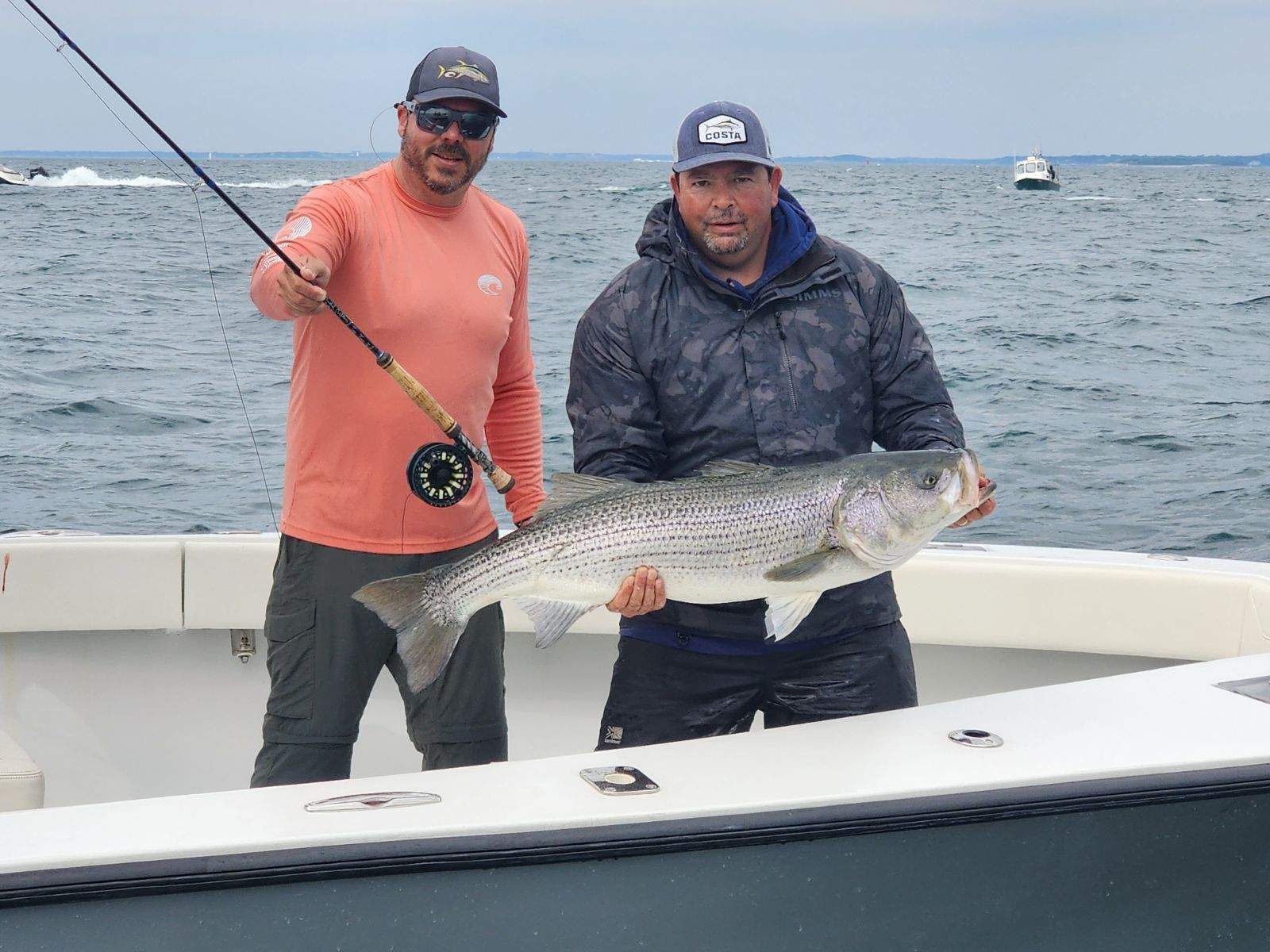 Big striped bass caught on the fly in Boston Harbor